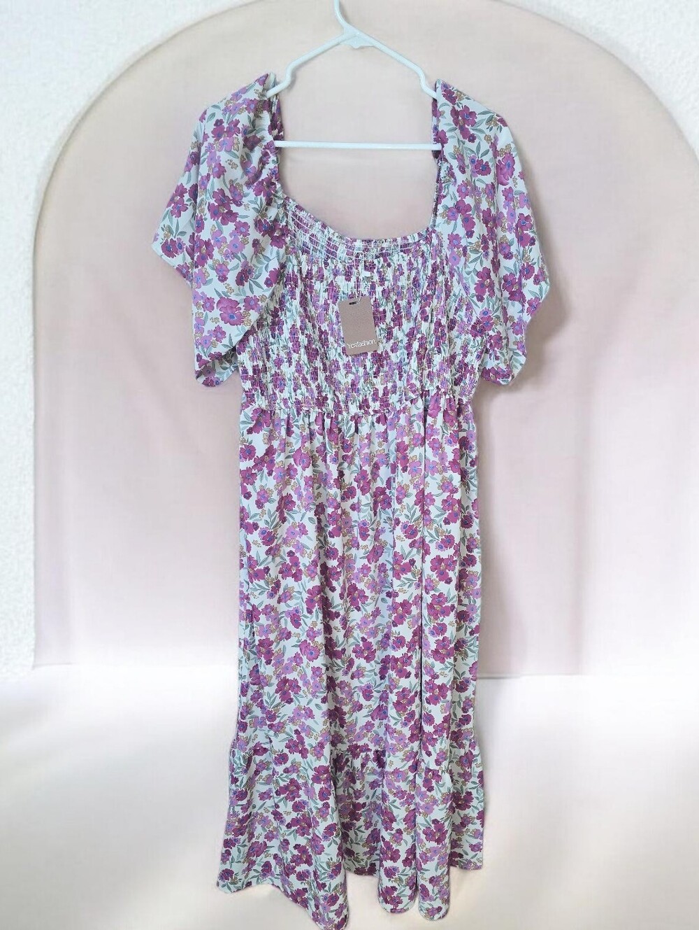 Purple Floral Smocked Maxi Dress